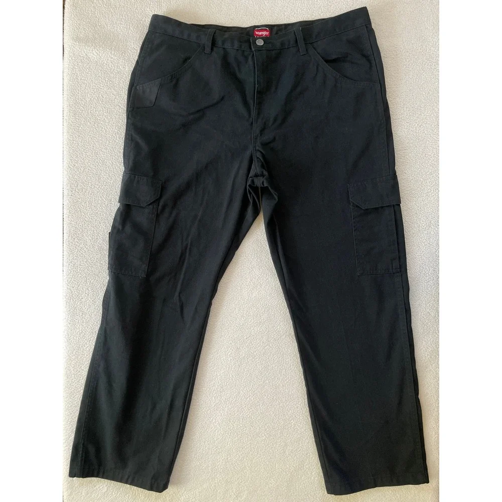 Wrangler Mens 38x30 Workwear Cargo Pants Black Cotton Blend Utility Service